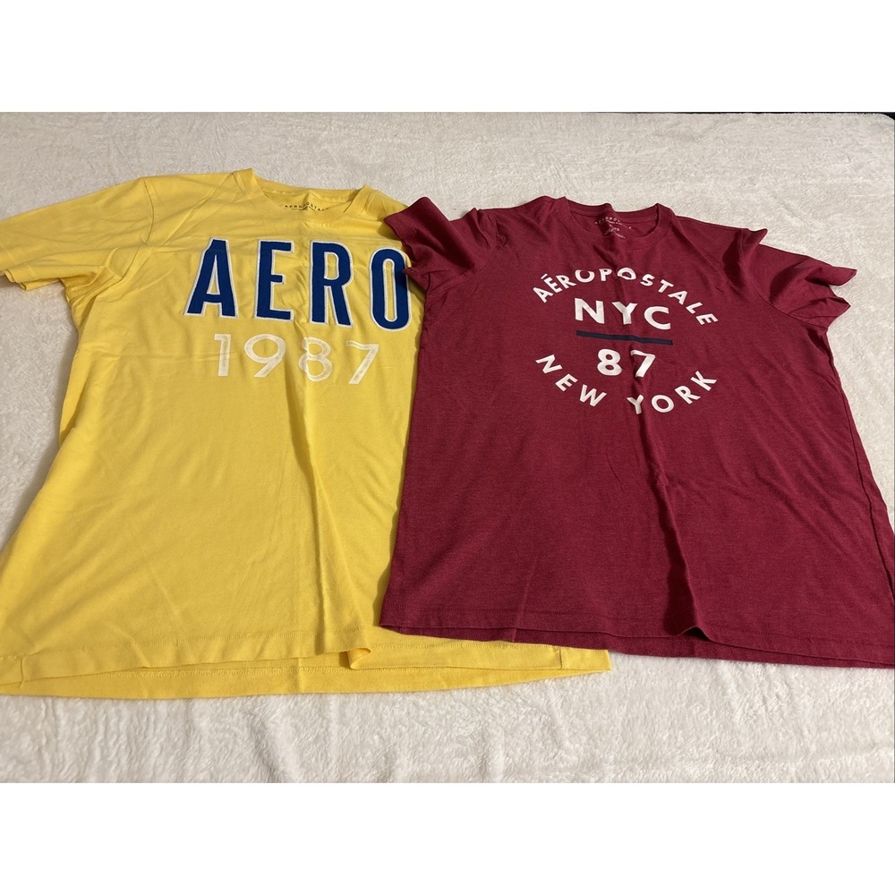 Lot of 2 Aeropostale Men's XL Graphic T Shirts AERO 1987 NYC 87 Yellow Red